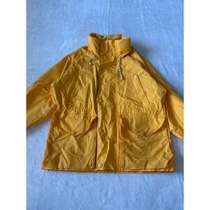 Nautica Rain Jacket Hooded Nylon Lined w/ Stripes Yellow Coat Size‎ S/P